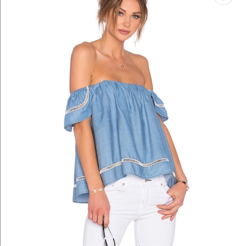 Lovers + Friends French Blue Off-Shoulder Top